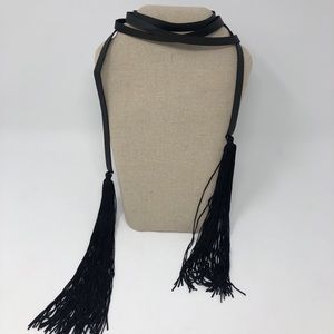 Wraparound Faux Leather Choker Necklace Tassels